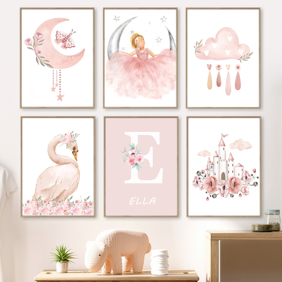 Baby Nursery Paintings - الوردي الملاك فتاة الشمس القمر سحابة