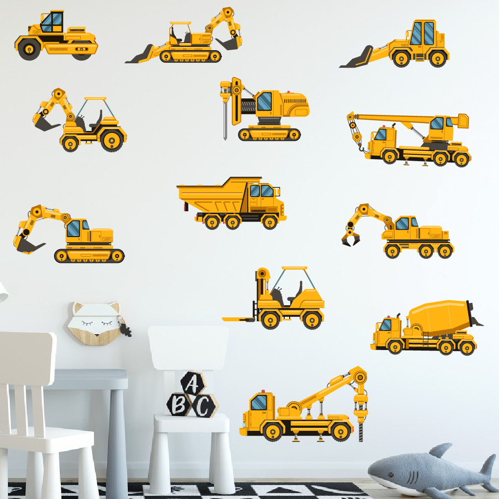 Baby Nursery Labels - الكرتون حفارة الهندسة سيارة الجدار ملصق