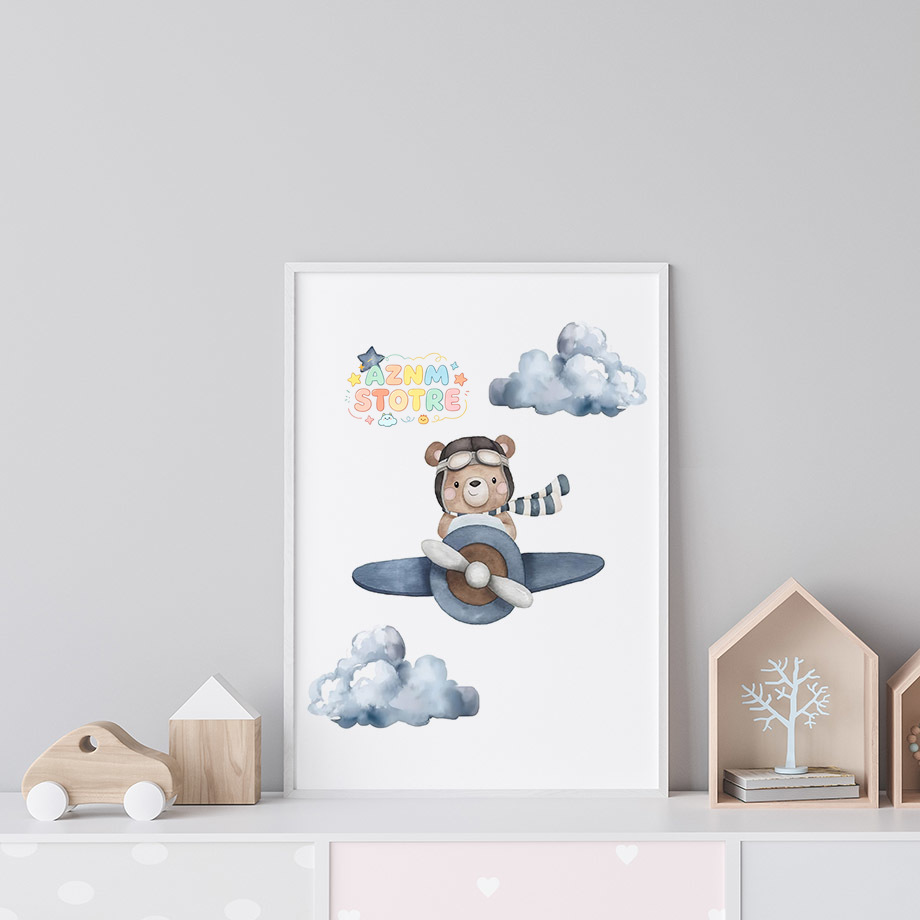 Baby Nursery Paintings - لوحات بوهو برسومات الدب والطائرة والمنطاد