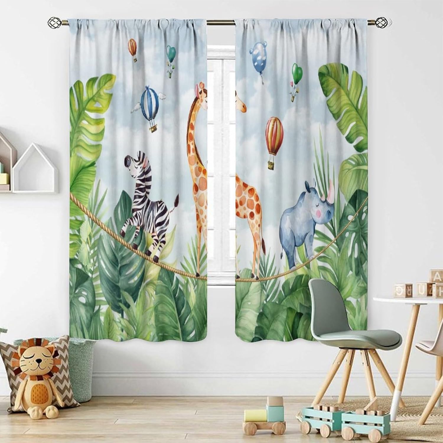 Blackout Curtain Nursery - سفاري، غابة، ستائر تعتيم بطبعات حيوانات،