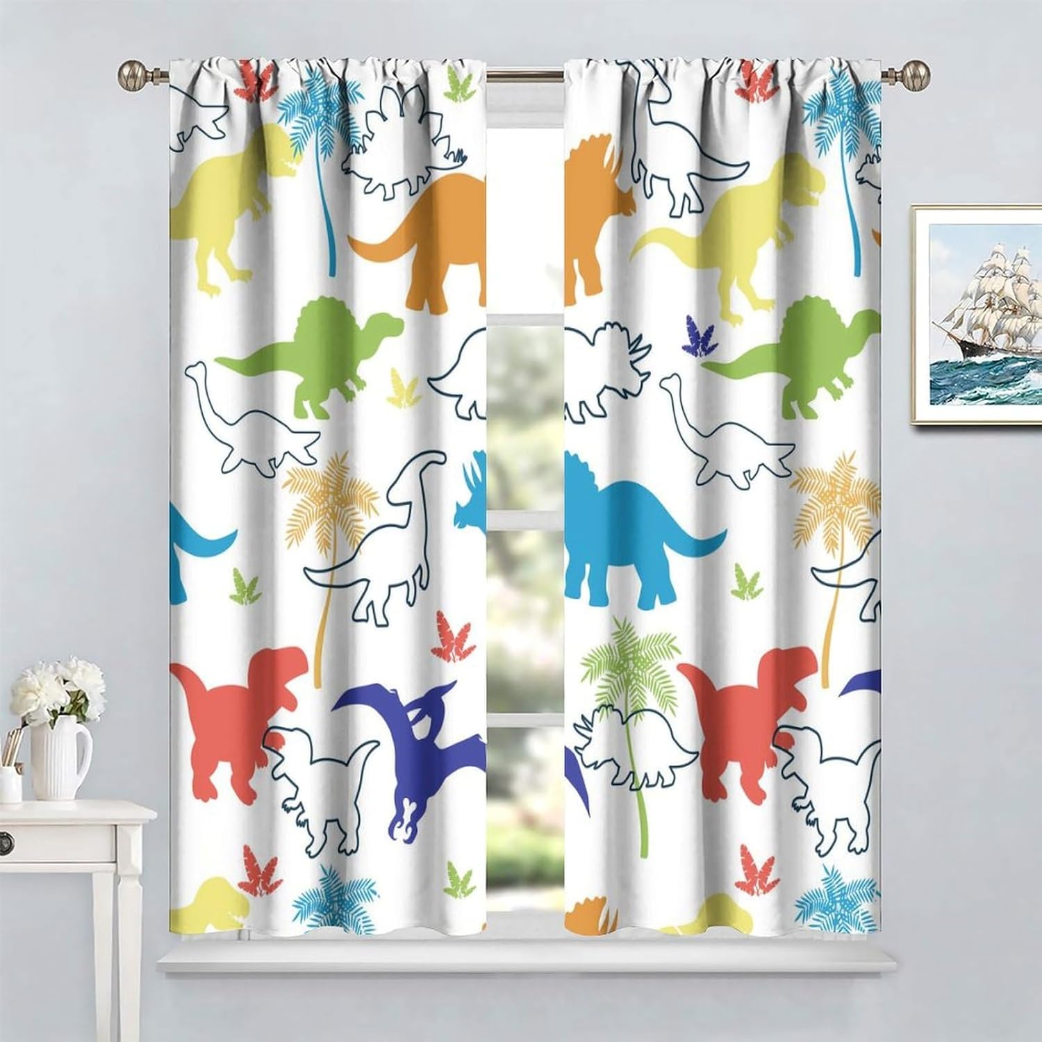 Blackout Curtain Nursery - ستائر أطفال على شكل ديناصور، معالجات