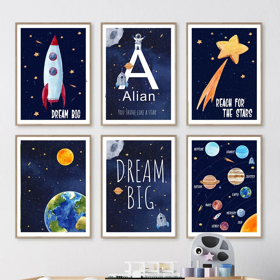 Baby Nursery Paintings - لوحة قماشية مخصصة بتصميم رائد فضاء