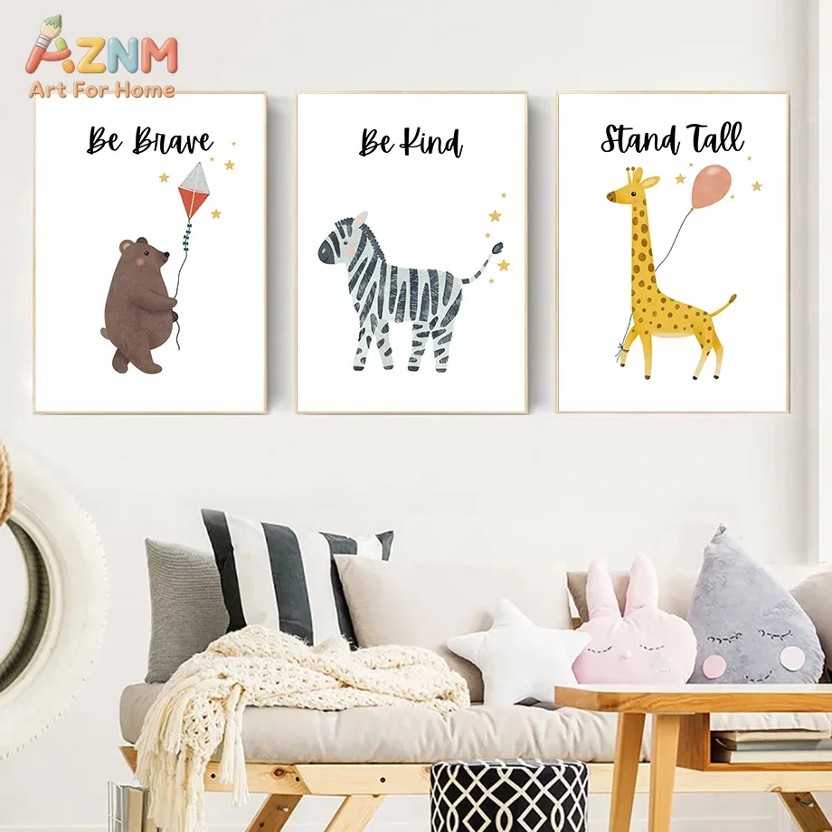 Baby Nursery Paintings - لوحة فنية جدارية قماشية بتصميم حيوانات