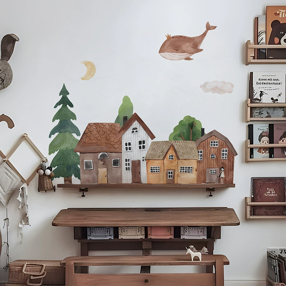 Wall Decal Nursery - قماش الكرتون الغابات خمر بلدة الجدار