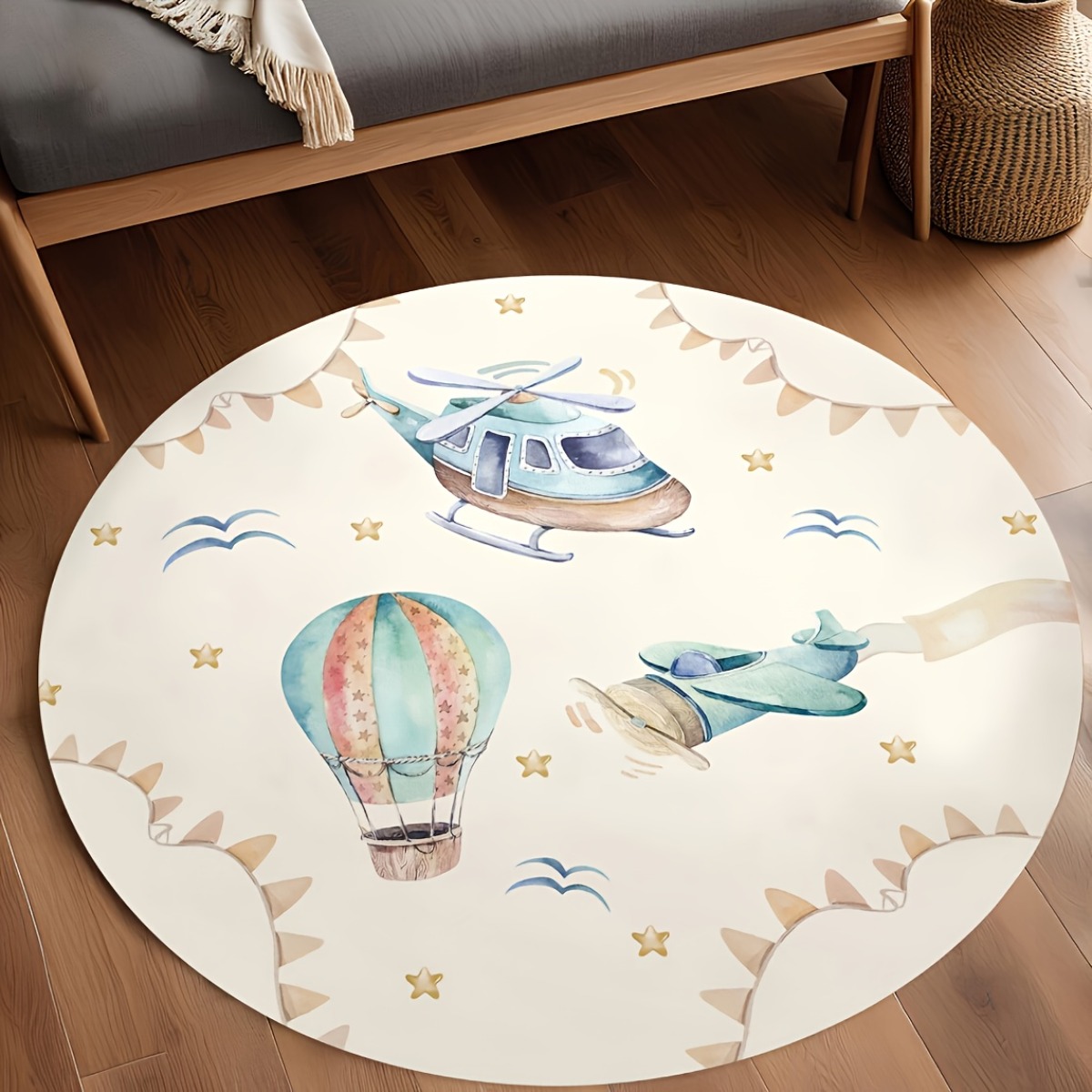 سجادة لعب دائرية بتصميم منطاد  - مراجعة Baby Nursery Mat وسعره