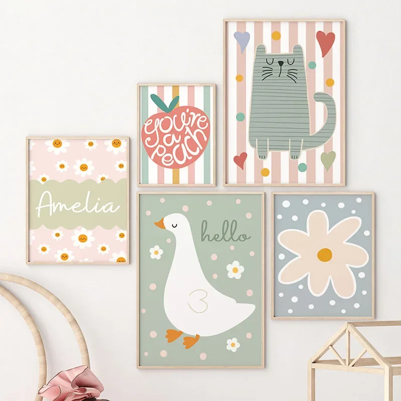 الكرتون القط بطة الطيور التفاح - مراجعة Baby Nursery Paintings وسعره