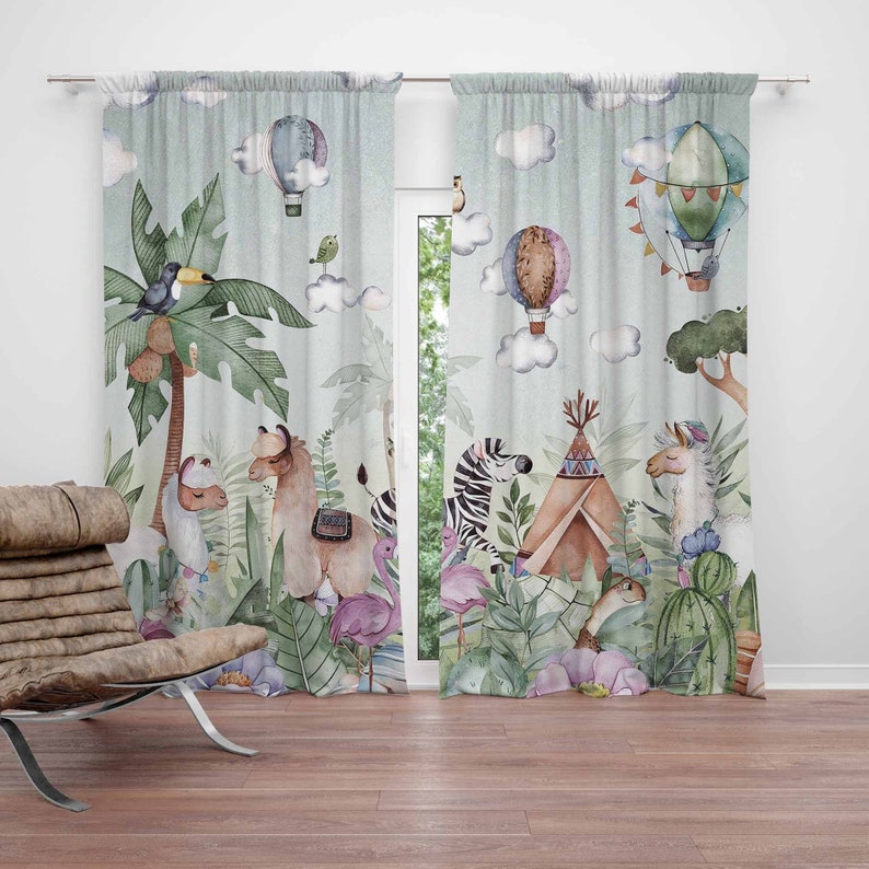 سفاري الحيوانات حفلة الحضانة ا - مراجعة Blackout Curtain Nursery وسعره
