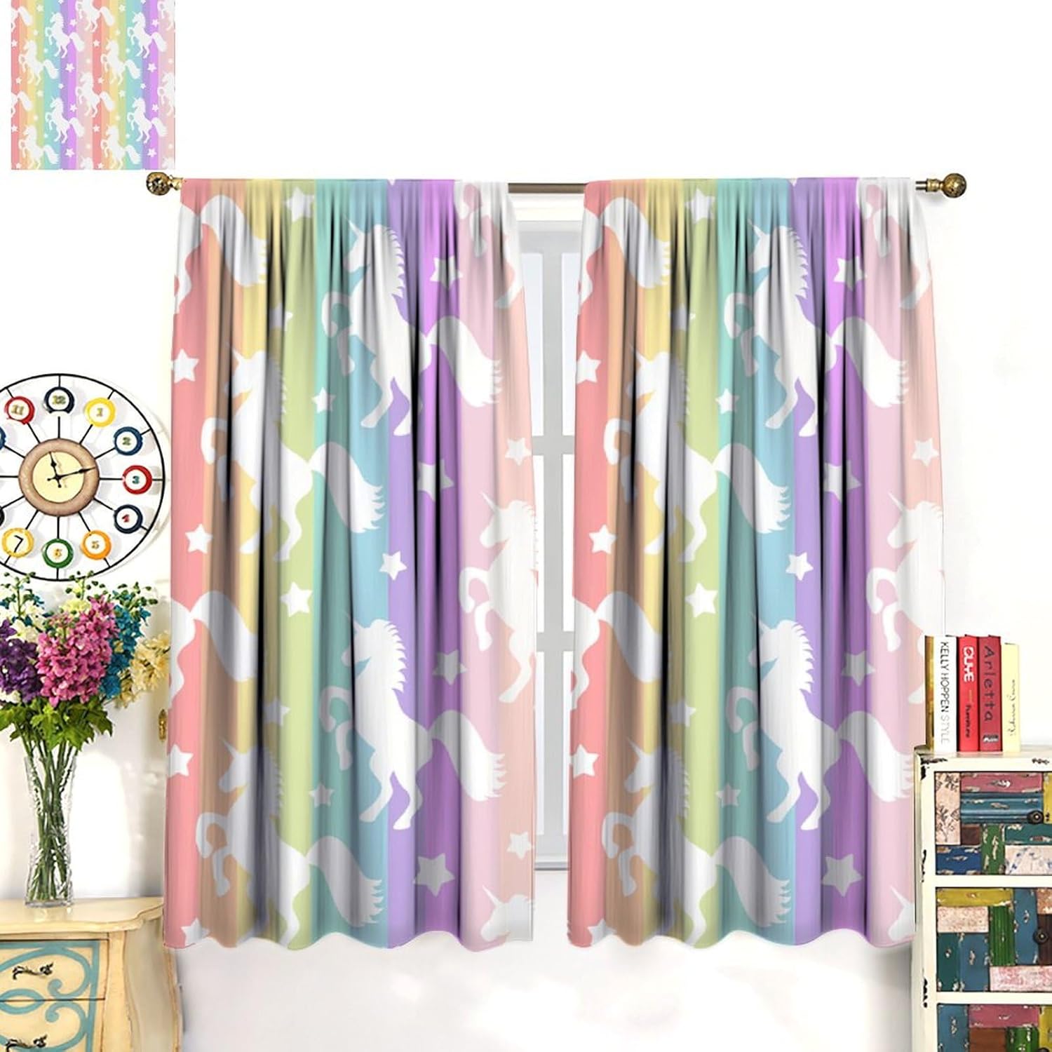 قوس قزح يونيكورن ستائر التعتيم - مراجعة Blackout Curtain Nursery وسعره